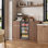 Armoire de réfrigérateur avec rangement pour le vin, armoire de cuisine cannelée avec tablettes réglables, mini armoire de réfrigérateur avec rangement pour le vin