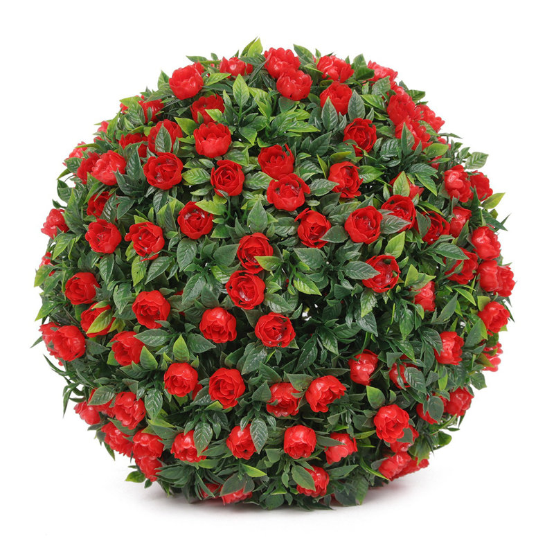 2 boules de fleurs artificielles en PE avec chaîne suspendue, Rouge