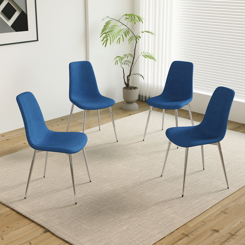 Chaise d'appoint en velours 19,3 po H , Bleu, Argent argent