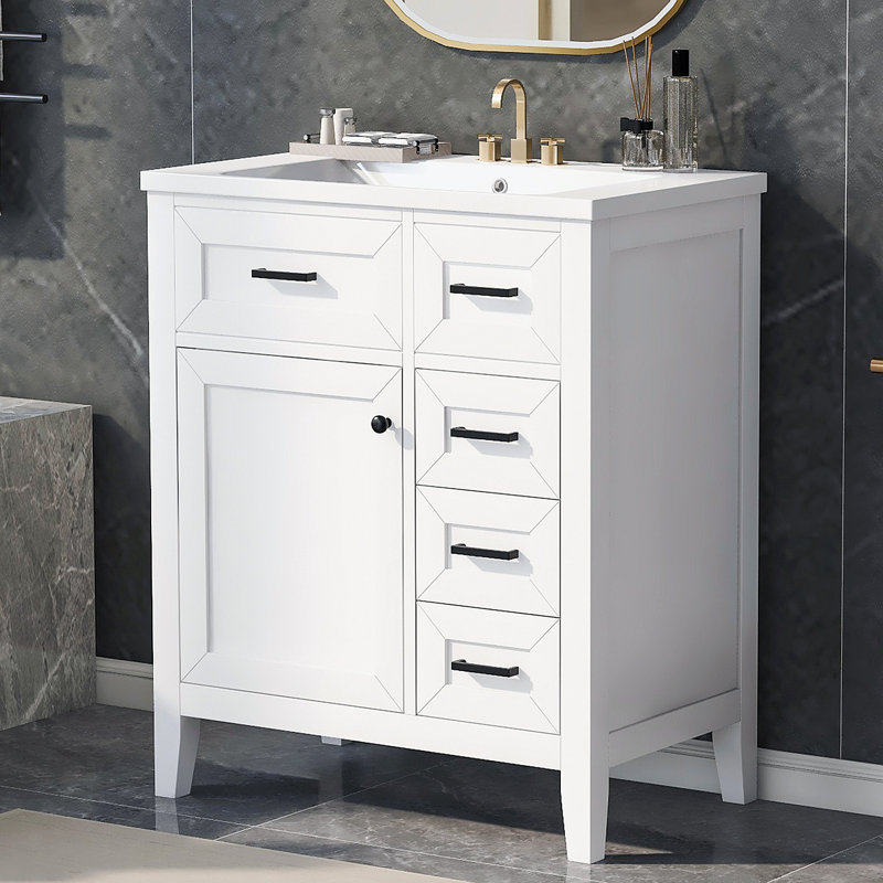 Ensemble de meuble-lavabo avec lavabo 30 po, armoire de salle de bain avec tiroirs, cadre solide et panneau de fibres à densité moyenne (ancien numéro de référence: N725S999222F)