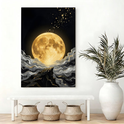 Reproduction d'art sur toile lune céleste et nuage, lune d'or avec nuit étoilée
