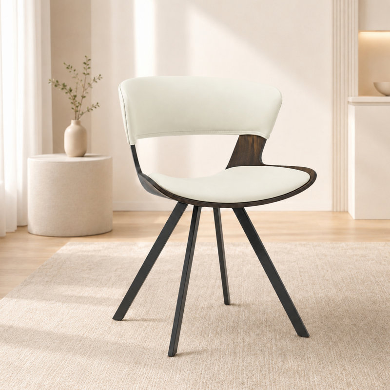 Hozaifa Upholstered Dining Chair With Curved Open-Back Design And Powder-Coated Iron Legs Twedt Collection, Dark Walnut/White