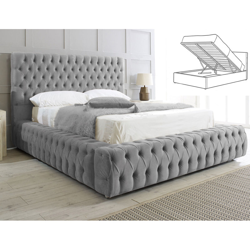Elite Elegance Ambassador Ottoman Storage Bed - Premium Upholstered Velvet Bed Frame with Tall Headboard, Kingsize (5')