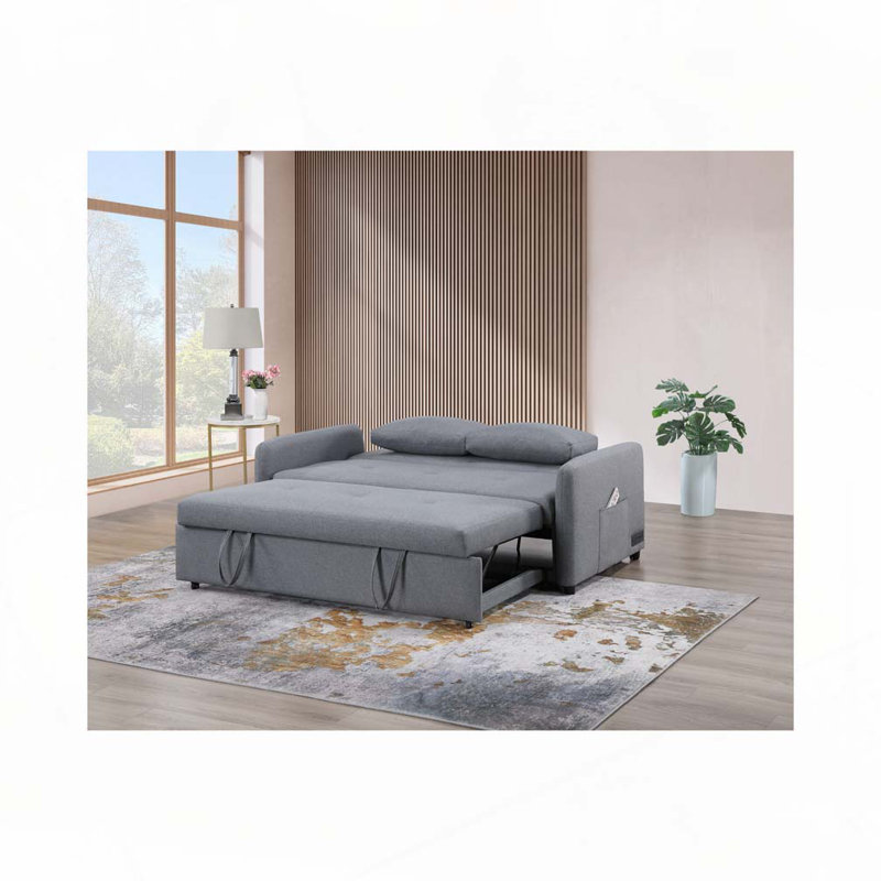 Canapé-lit convertible avec ports USB, prises de courant, poches, Gris