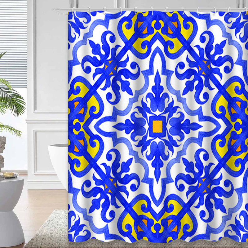 Rideau de douche Tiles Blue, L 72 po x l 78 po
