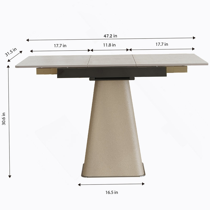 Table de salle à manger rétractable à dalle de roche pliante, table carrée extensible moderne avec base en acier inoxydable revêtue de cuir, table de cuisine à double usage pour les petits appartements