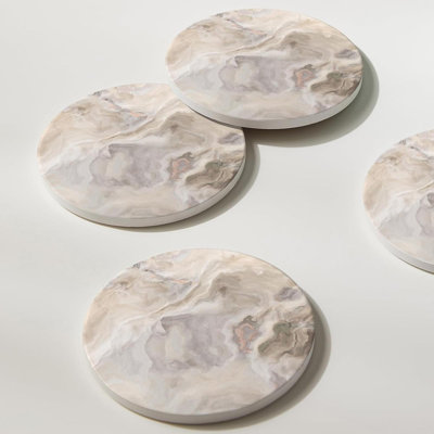 Set Of 6 Abstract Marble Coasters With Holder, Absorbent Ceramic Coasters For Drinks, Coasters With Cork Backing For Table Protection, Housewarming Gifts For New Home