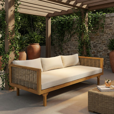 67.5' Wide Acacia Wood Straight Patio Sofa,Seater Daybed, With Cushions