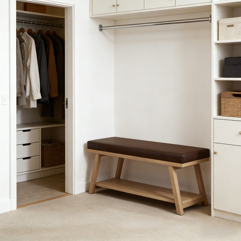 Banc de rangement en cuir Premium, Bois jaune clair / brun