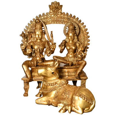 53" Shiv Parivar Brass Sculpture with Nandi - Monumental Handcrafted Indian Complete Divine Family Statue for Palace Temple, Estate & Ultimate Sacred Art Collection