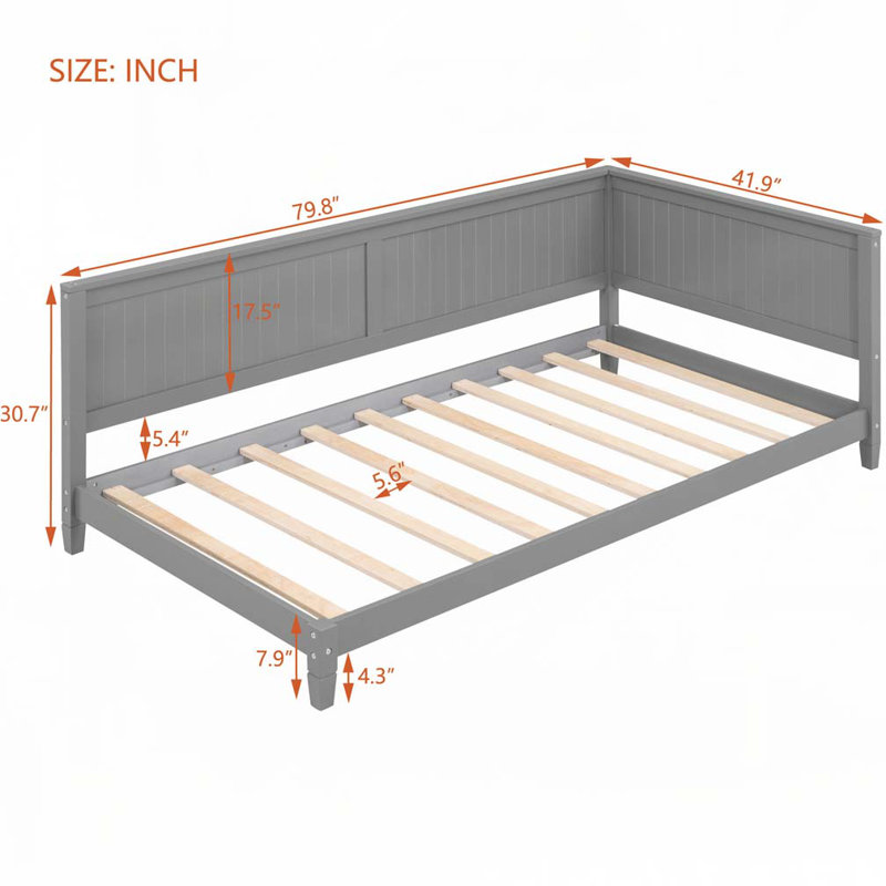 L-Shape Wood Daybed,Sofa Bed, Gray, Twin