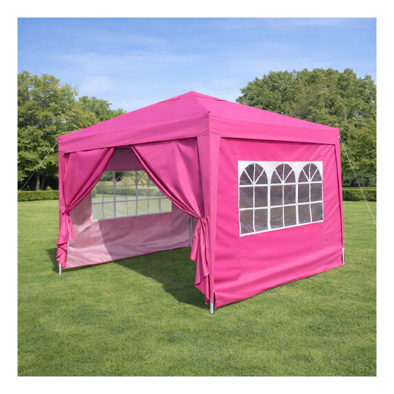 Tente 10 x 10 po avec auvent et parois latérales amovibles, abri de fête d'extérieur magenta avec fenêtres