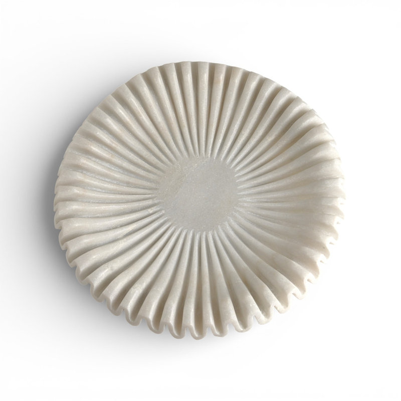 Bol à volants en marbre blanc du Montana, H 3,25 po x l 14 po x P 14 po