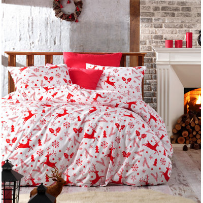 Ensemble de housse de couette 100% coton rouge / blanc Tolbert
