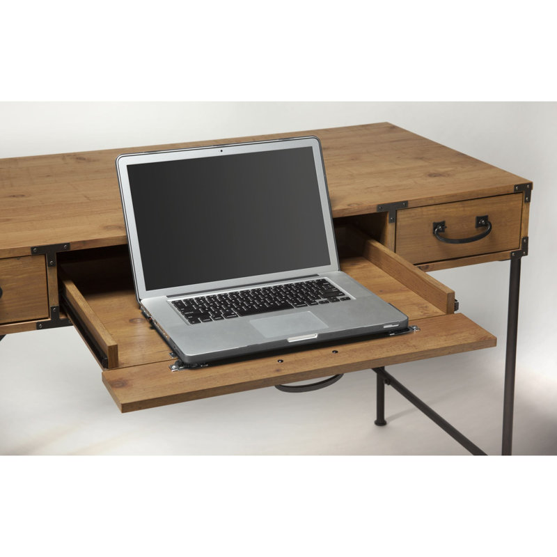 Ensemble de bureau rectangulaire 2 pièces Jazminn, Pin doré rétro