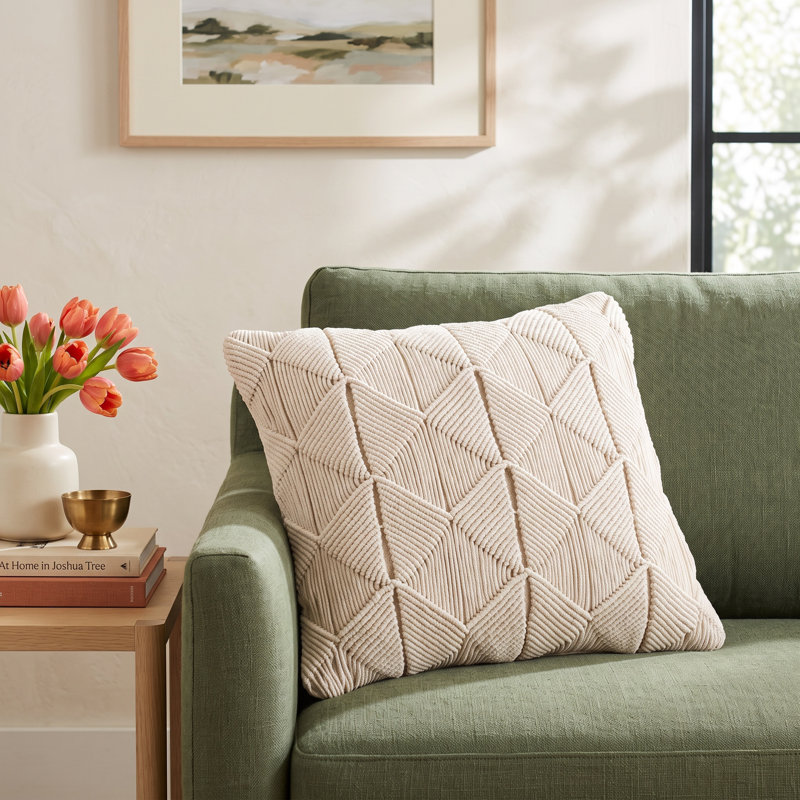 Hannigan Ikat Cotton Reversible Throw Pillow, Cream, Down