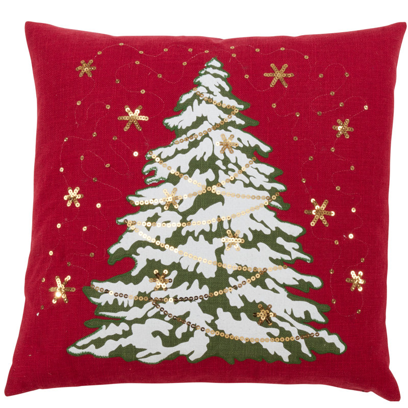 Red 18 x 18 in. LED Christmas Tree Pillow with Poly Fill