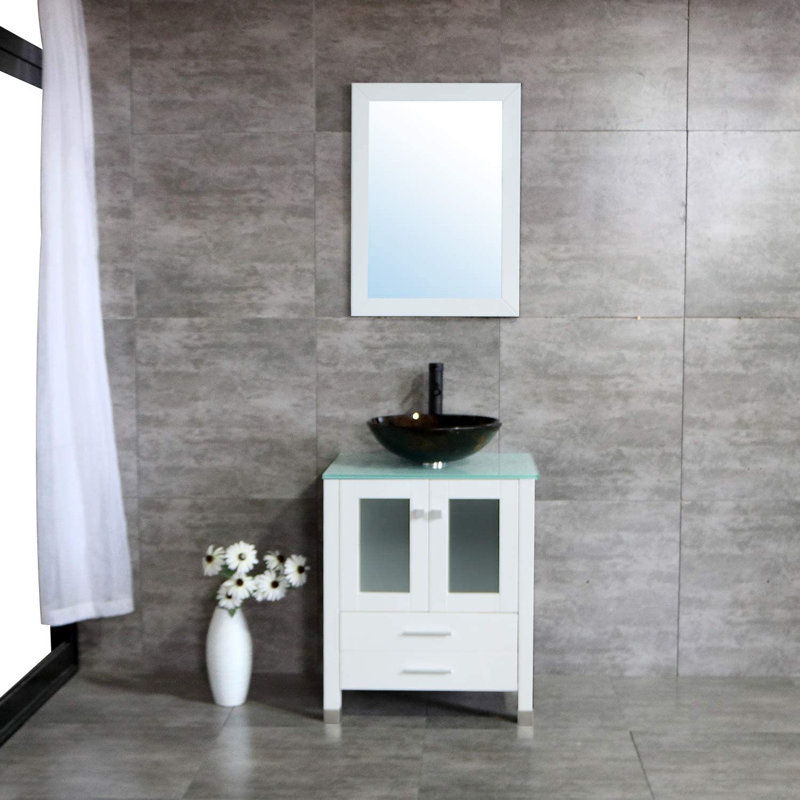 Abniel 24.8'' Single Bathroom Vanity Set with Mirror, Brown