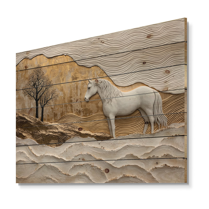 Cheval, rivière, rivière, horizon, cavalier I - décoration murale cheval en bois - bois de pin naturel, H 30 po x l 40 po
