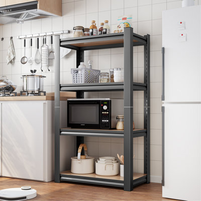 Support de rangement noir réglable à 4 couches pour les grandes surfaces, les bibliothèques, les remises, l'acier et une charge totale de 800 livres, installation simple