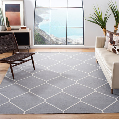 Rodgers Hand Woven Flat Weave Wool/Cotton Geometric Rug in Ivory/Gray