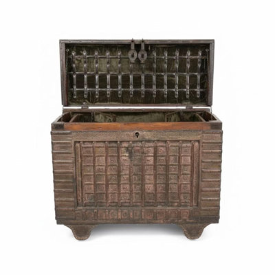 Eclectic Style Antique Wooden 55" Wide Indian Dhamchiya Chest