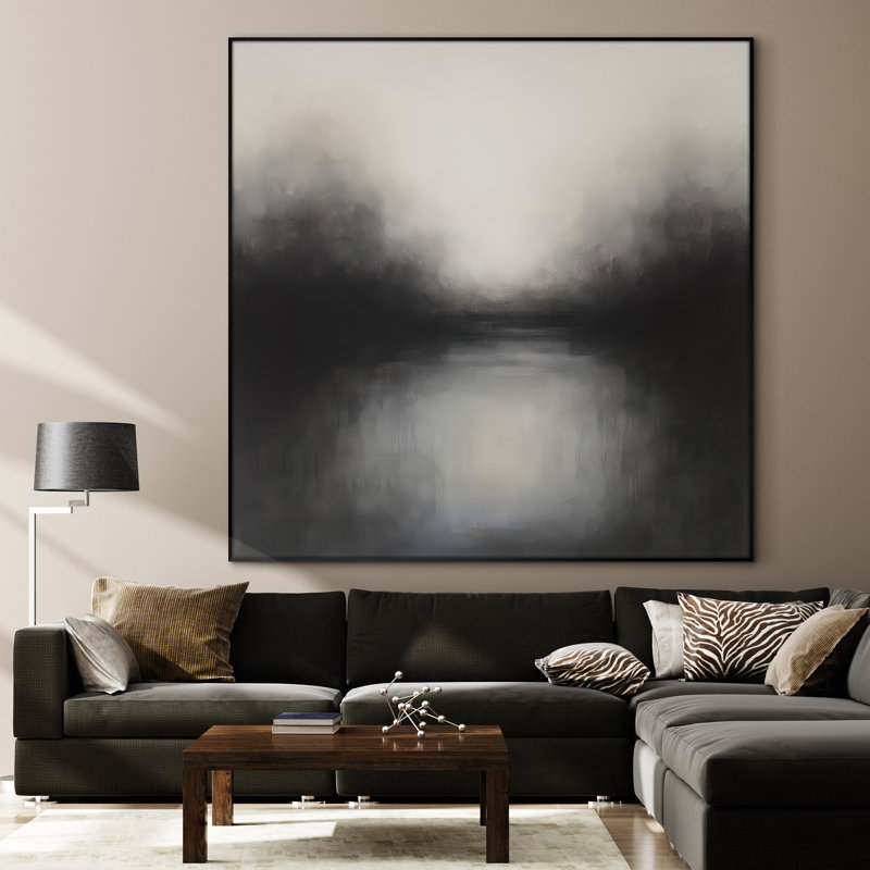 Extra Large Wall Art Fabric Print - Modern Neutral Abstract Landscape for Home Artwork Decor for Living Room or Bedroom - "Frame Assembly Required (Unfinished Frame)"