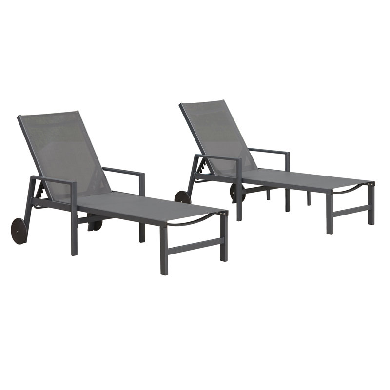 Outdoor Chaise Lounge with Table, Gray