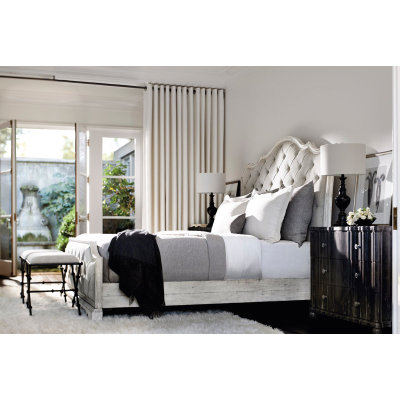Cream Tufted Upholstered Wood Frame California King Bed
