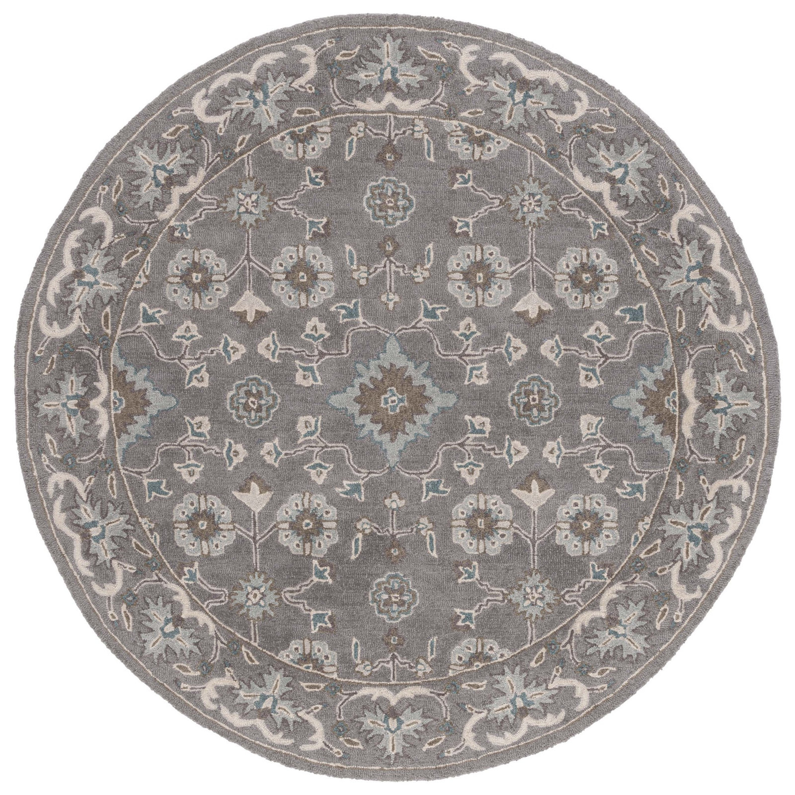 Tansy Gray Handmade Wool Oriental Rug, Round 6'