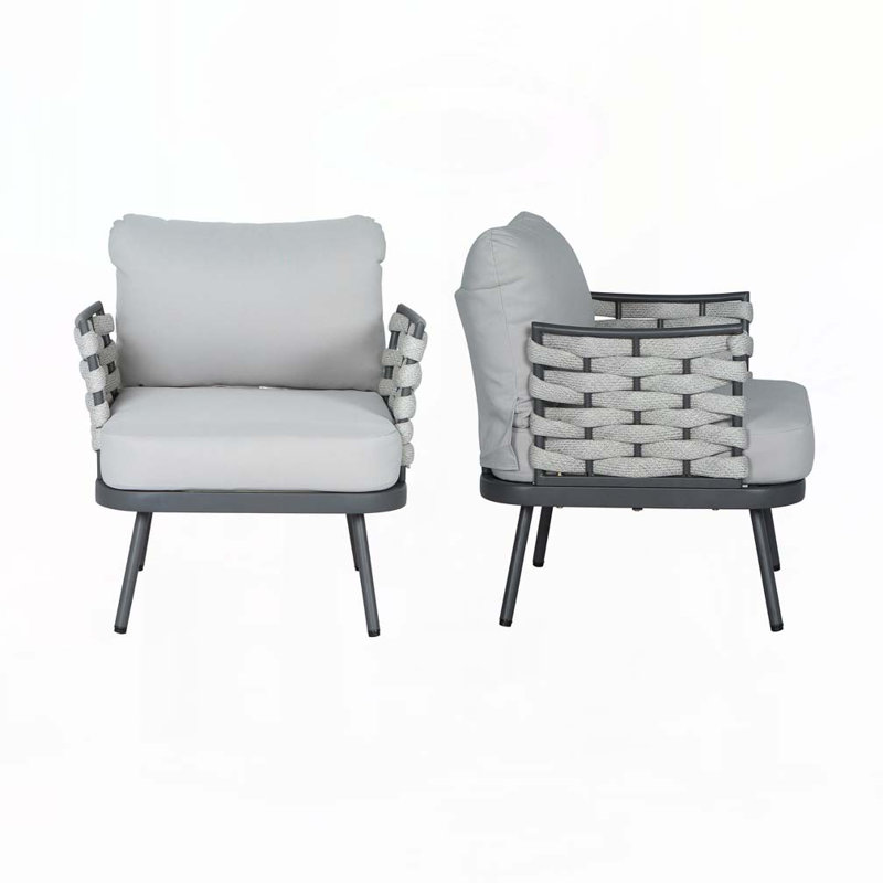 Fauteuil club d'extérieur en corde, Gris, Gris