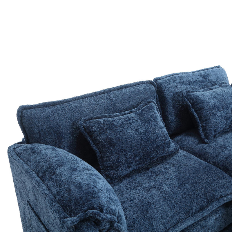 Causeuse de style moderne avec accoudoirs amovibles, Chenille bleue marine, H 31,1 po x l 76,8 po x P 29,5 po