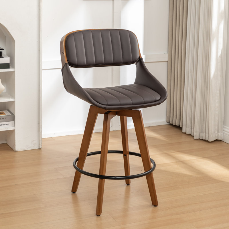 Faux Leather Swivel Counter Stools, Bar Stool (29.52" Seat Height), Brown