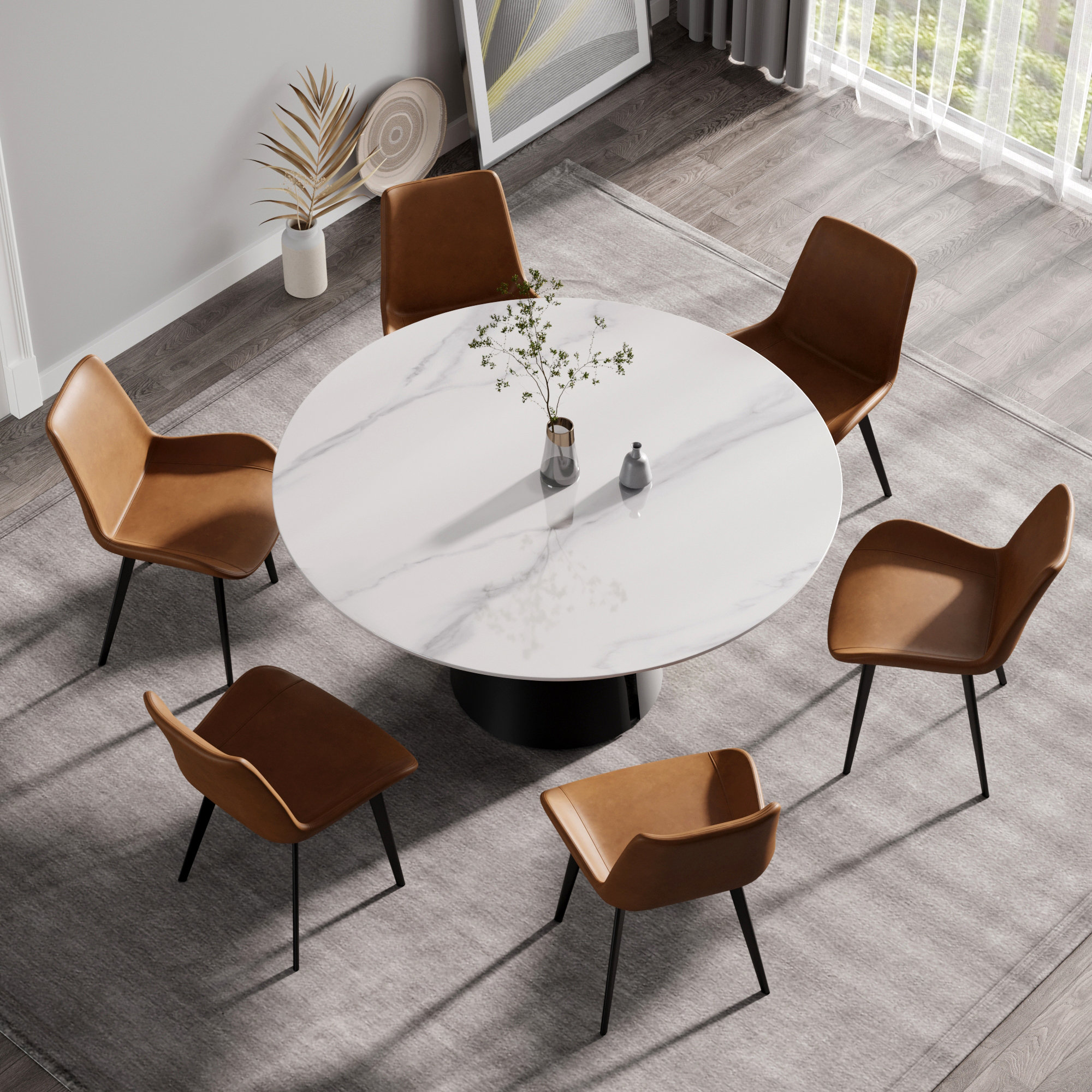 Dotsie Modern Round Dining Table for 6-8, Sintered Stone Tabletop with Lazy Susan, x Carbon Steel Base Orren Ellis Size: 59.05 L x 59.05 W