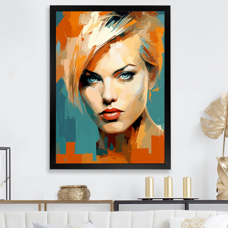 «Tangerine Theron Portrait», reproduction d'art sur toile_105859, H 32 po x l 24 po x P 1 po, Cadre photo noir