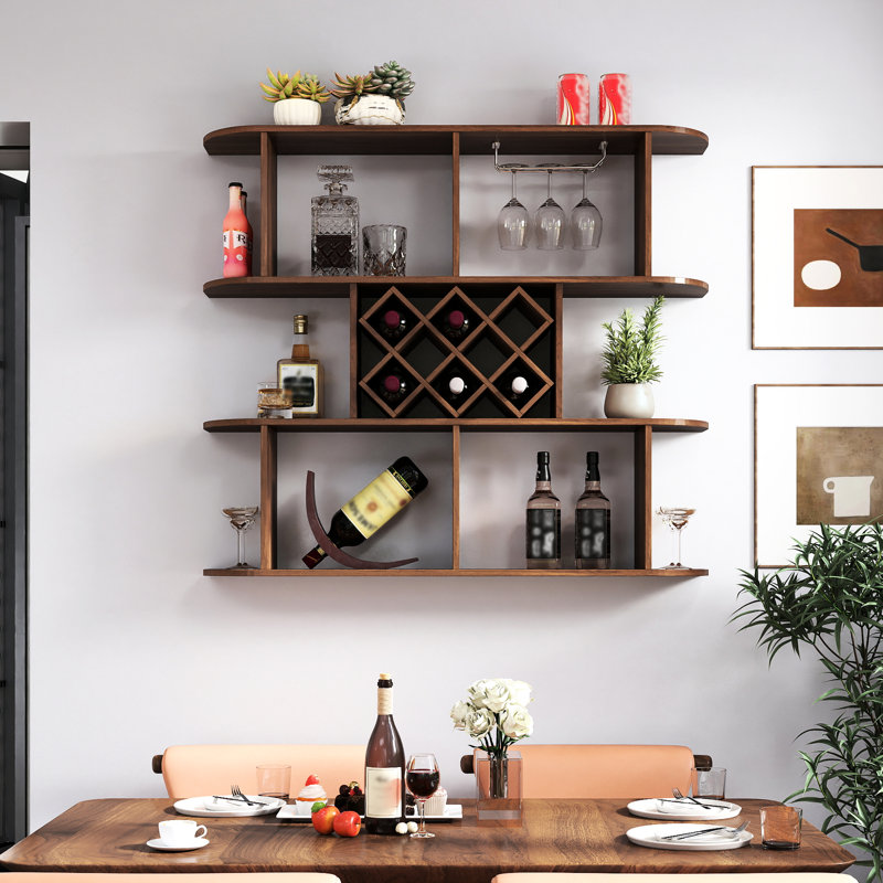 Support à vin mural à 3 niveaux avec porte-verre, rangement rustique multifonctionnel pour bar, panneau de particules en noyer, profondeur 48,08 po, largeur 9,03 po, hauteur 41,72 po, poids 49,53 lb