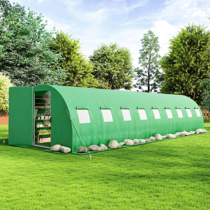Large Walk-In Tunnel Greenhouse for Outdoors with Watering System, White/Green, 6.4' H x 9.7' W x 29.4' D