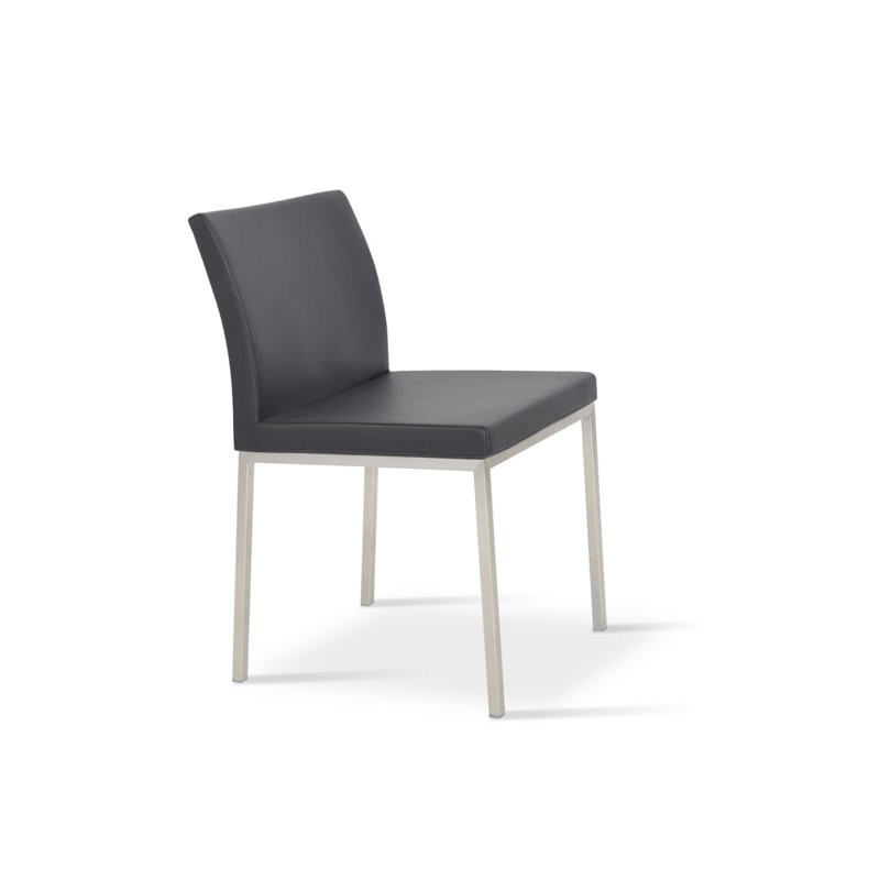 Aria Metal Side Chair, Leatherette Black, Stainless Steel