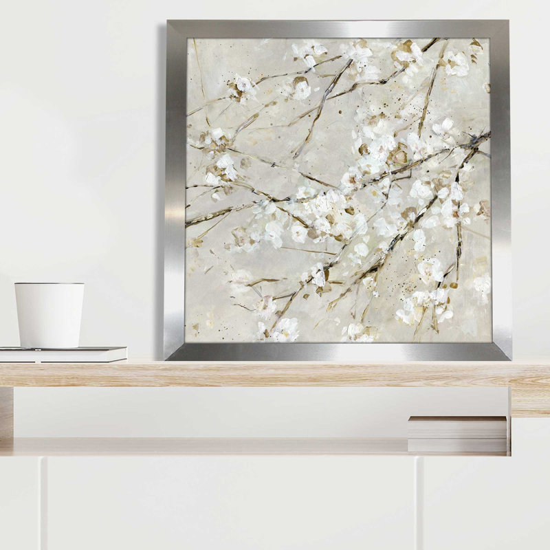 «Blossom Confetti» par Sally Swatland - peinture sur toile tendue, L 31,5 po x H 31,5 po, Encadrement argenté