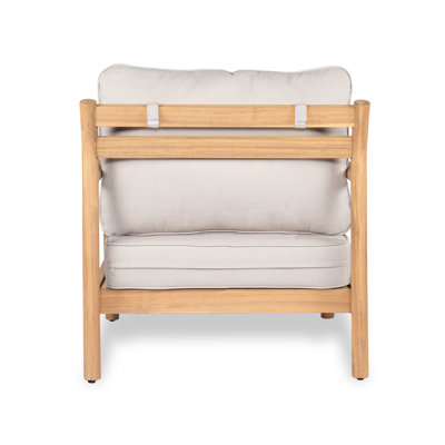 Fauteuil club de patio en bois d'acacia avec coussin résistant à l'eau, teck et beige (1 pièce)