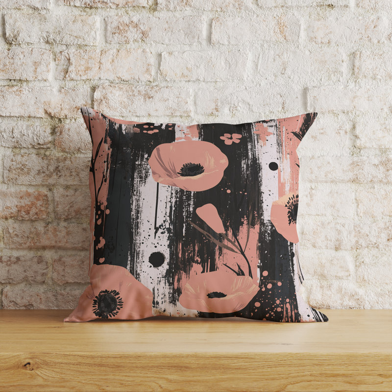 Expressionist Poppy Indoor/Outdoor 20x20, Square 20", Pink/Black