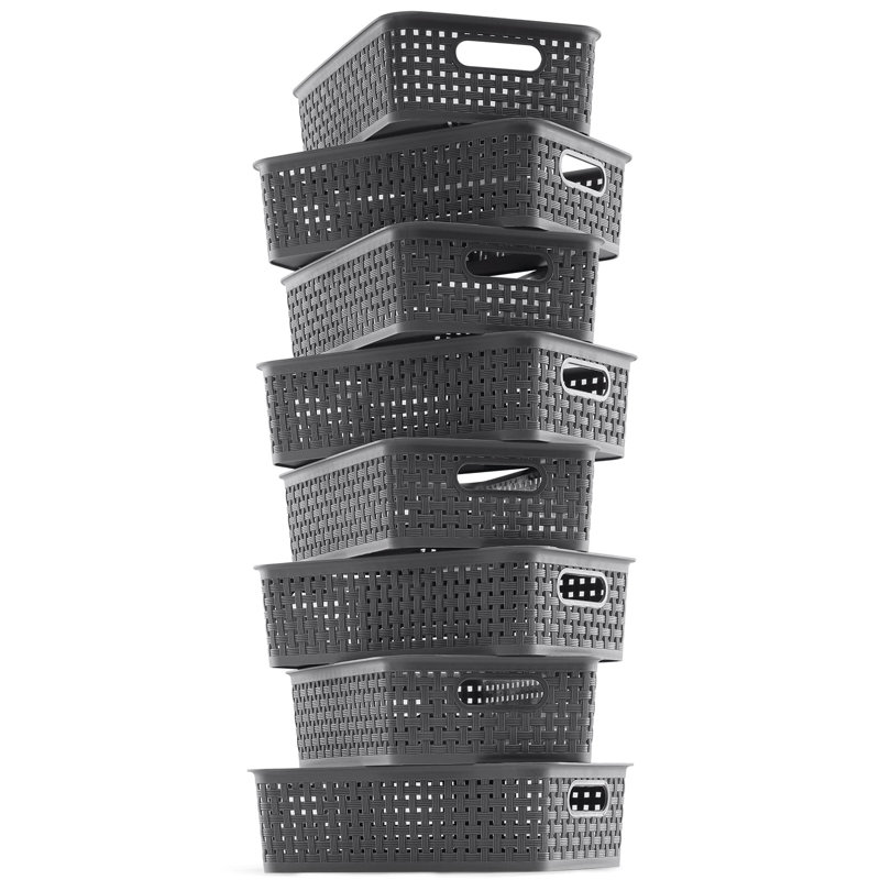 Paniers de rangement en plastique - paquet de 8, gris, durable, facile à utiliser, flexible, polyvalent, idéal
