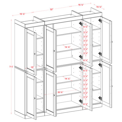 100% Solid Wood 65" Pantry Cabinet with Shaker Doors and Adjustable Shelves