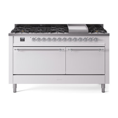 Cuisinière à double combustible de 60 po avec 9 brûleurs scellés et plaque chauffante (porte pleine) Nostalgie II de la série ILVE