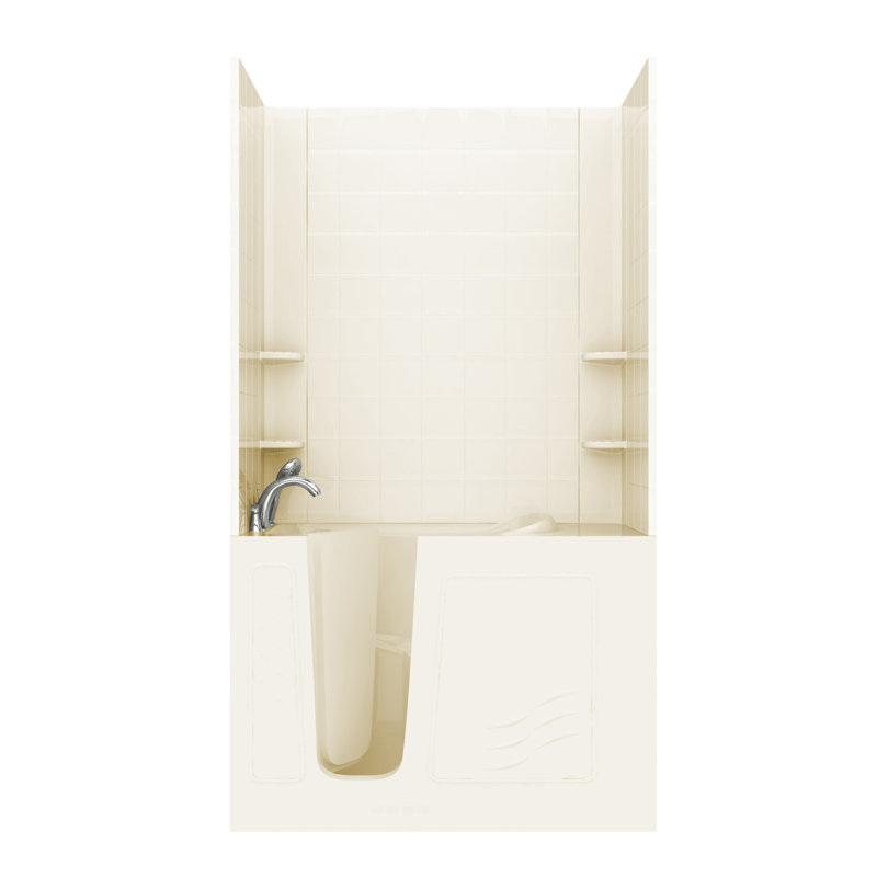 Santa Fe 52.75'' x 26.4'' Whirlpool Fiberglass Bathtub with Faucet, Biscuit, Left