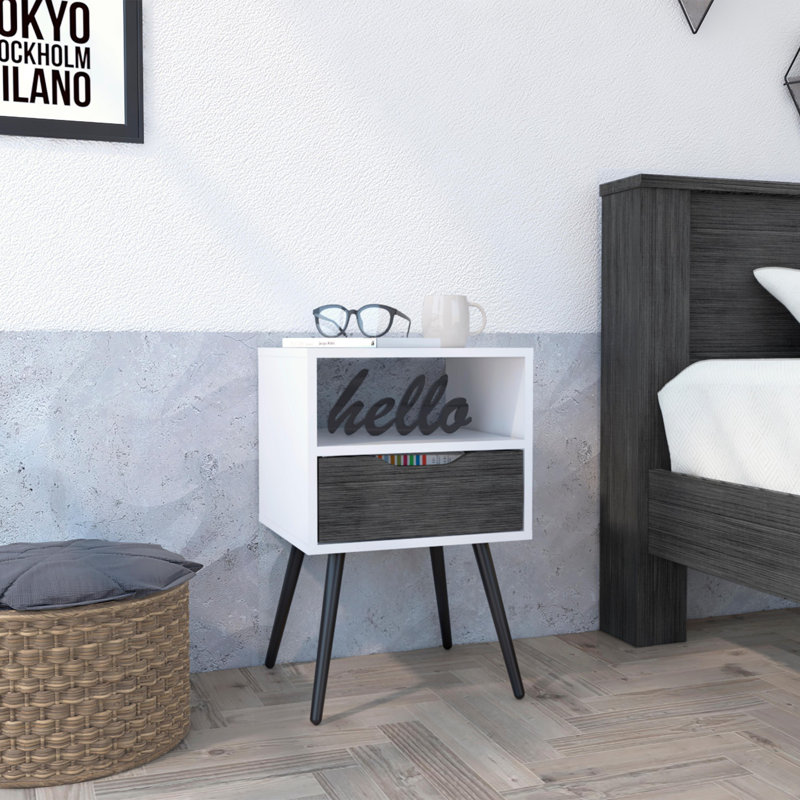 Modern Minimalist Nightstand, Black