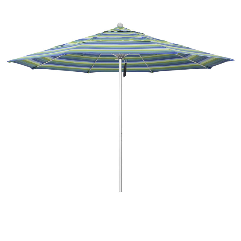 Parasol de marché 11 pi Silva, Sunbrella® bord de mer Séville rayé, Pierre noire