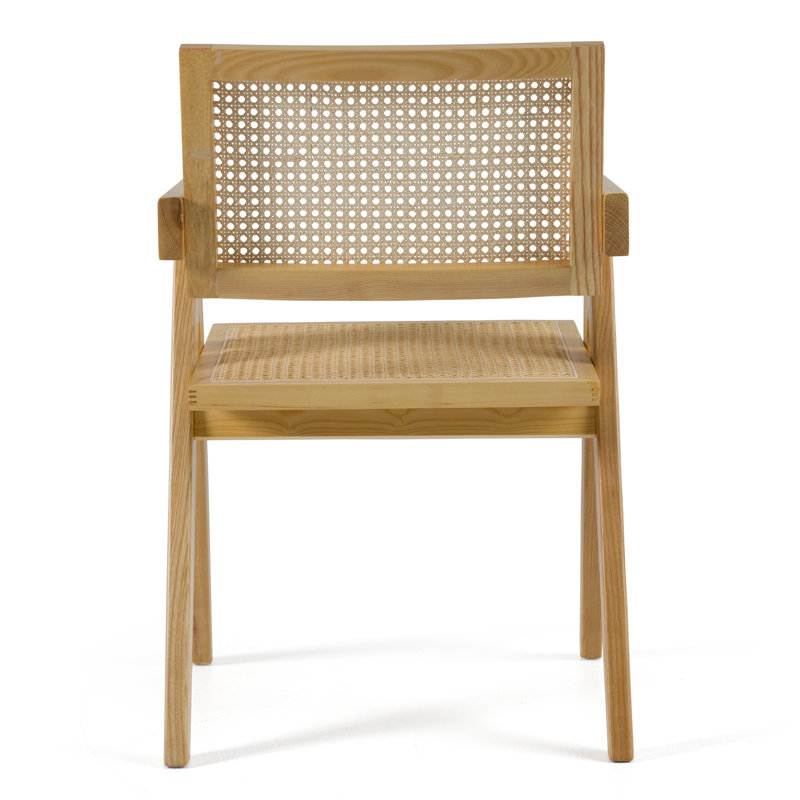Cid Ayla 21 Inch Retro Dining Chair, Woven Rattan Back, Natural Brown Finish, Natural