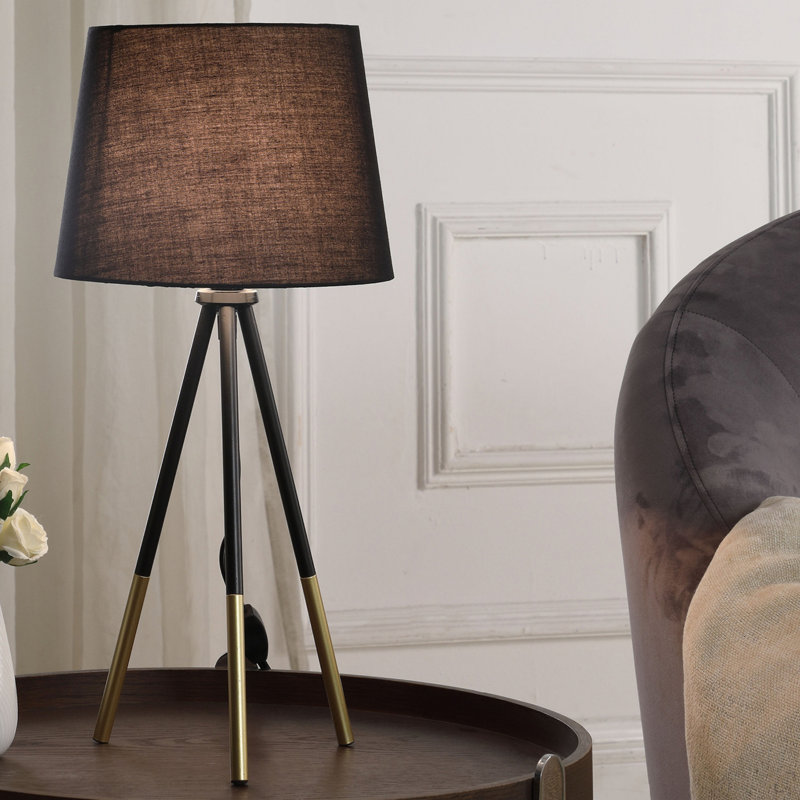 Lampe de table 20 "à trépied en métal" Devon ", noir mat / métal doré