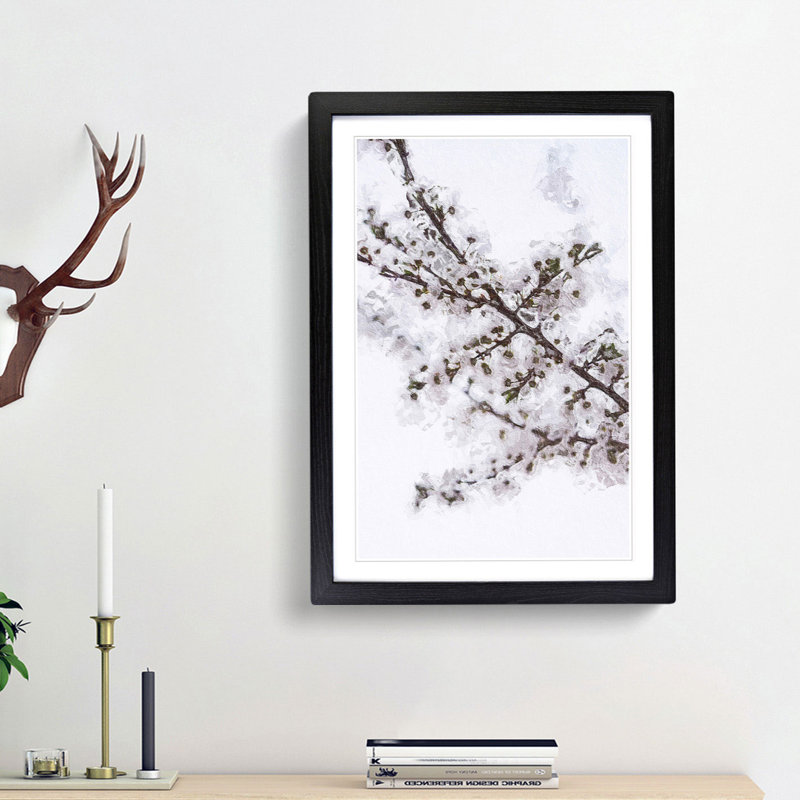 Branch of a White Cherry Blossom Tree - Picture Frame Painting Print, 36cm H x 27cm W x 2cm D, Black Framed